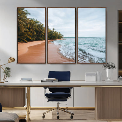 88125882-MGV-CV-36X24-Tropical Shoreline Wall Art Canvas Print, Framed Palm Trees Art Picture Print, Tropical Ocean Perfect Tropical Coastal Decor