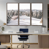 62119206-MGV-CV-36X24-Snowy Trail Wall Art Canvas Print, Framed Ski Slope Art Picture Print, Winter Pines Perfect Alpine Adventure Decor Artwork