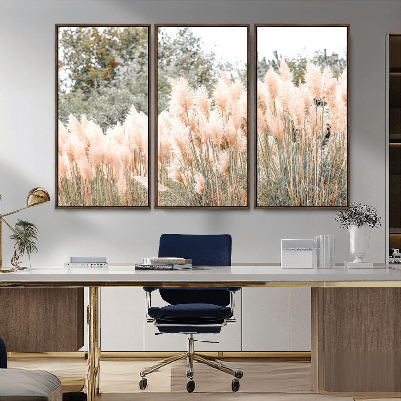 21826392-MGV-CV-36X24-Pampas Grass Wall Art Canvas Print, Framed Soft Pampas Art Picture Print, Pastel Grasses Perfect Soft Neutral Boho Decor Artwork