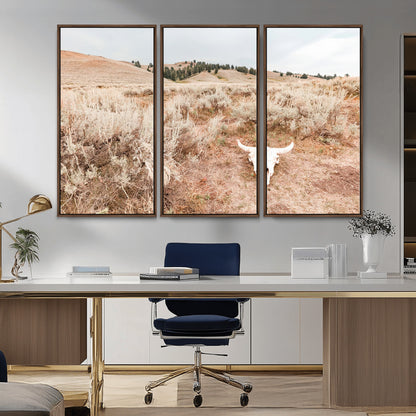 97234735-MGV-CV-36X24-Rustic Bones Wall Art Canvas Print, Framed Desert Sage Art Picture Print, Prairie Skull Perfect Minimal Rustic Decor Artwork