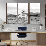 62789800-MGV-FC-48X32-3P_Walnut-White Horse Wall Art Canvas Print, Framed Woman Rider Art Picture Print, Equestrian Pose Perfect Western Boho Decor Artwork