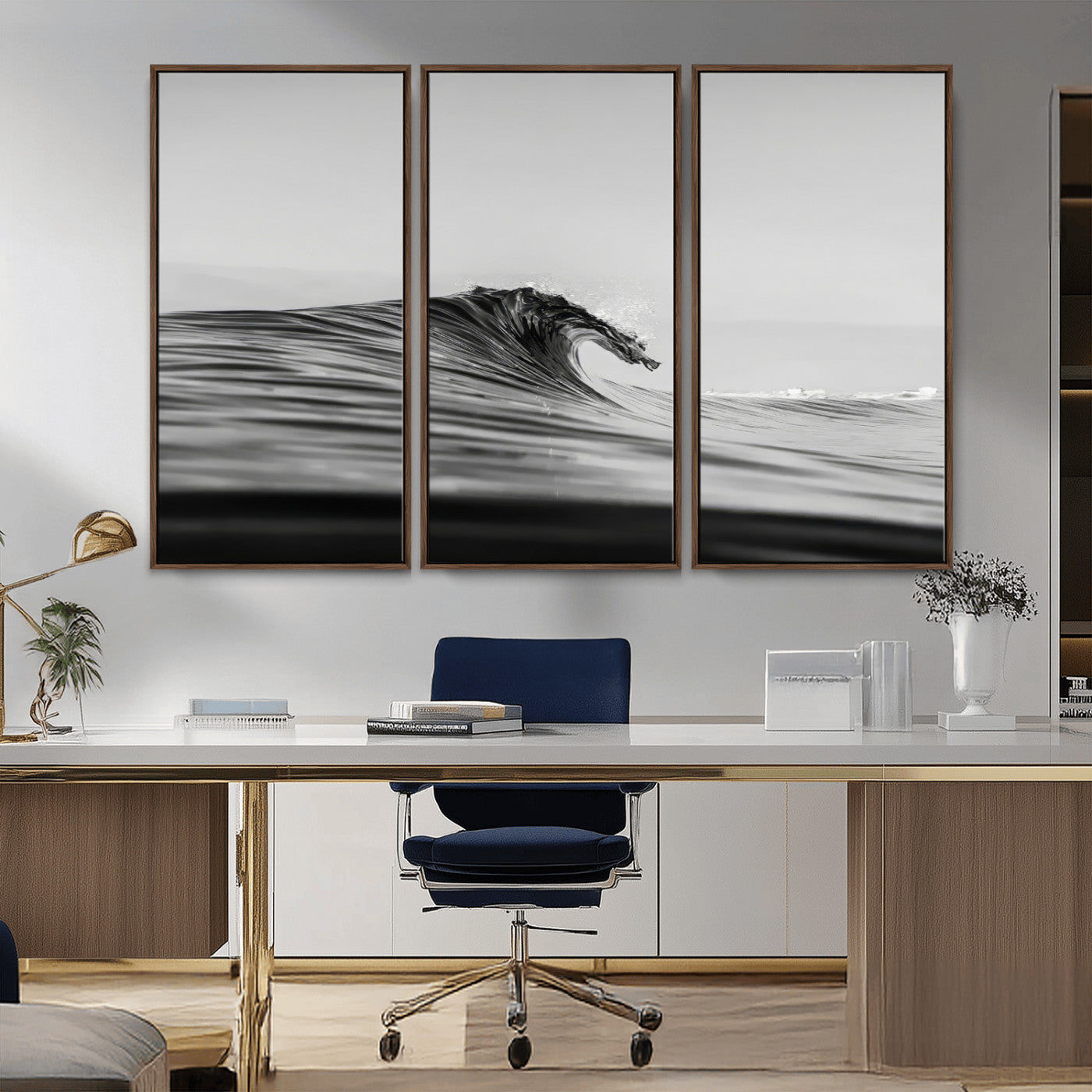 24029476-MGV-CV-36X24-Black Wave Wall Art Canvas Print, Framed Abstract Surf Art Picture Print, Minimalist Ocean Perfect Minimalist Coastal Decor