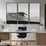 24029476-MGV-CV-36X24-Black Wave Wall Art Canvas Print, Framed Abstract Surf Art Picture Print, Minimalist Ocean Perfect Minimalist Coastal Decor