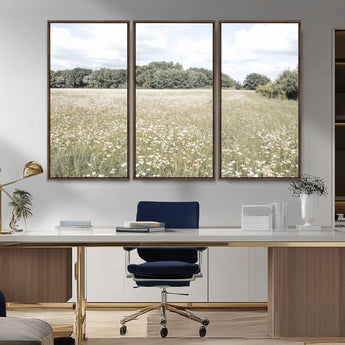 43258946-MGV-CV-36X24-Daisy Field Wall Art Canvas Print, Framed Pastel Flower Art Picture Print, Meadow Bloom Perfect Scandinavian Minimalist Decor