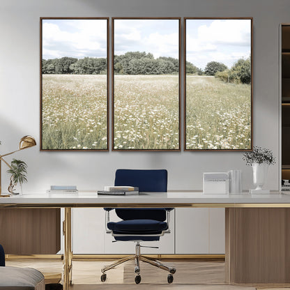 43258946-MGV-CV-36X24-Daisy Field Wall Art Canvas Print, Framed Pastel Flower Art Picture Print, Meadow Bloom Perfect Scandinavian Minimalist Decor