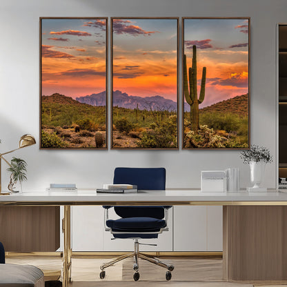 25332783-MGV-CV-36X24-Saguaro Cactus Wall Art Canvas Print, Framed Arizona Sunset Art Picture Print, Sonoran Desert Perfect Southwestern Boho Decor