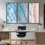 17641845-MGV-CV-36X24-Aerial Ocean Wall Art Canvas Print, Framed Blue Waves Art Picture Print, Sandy Shoreline Perfect Modern Coastal Decor Artwork