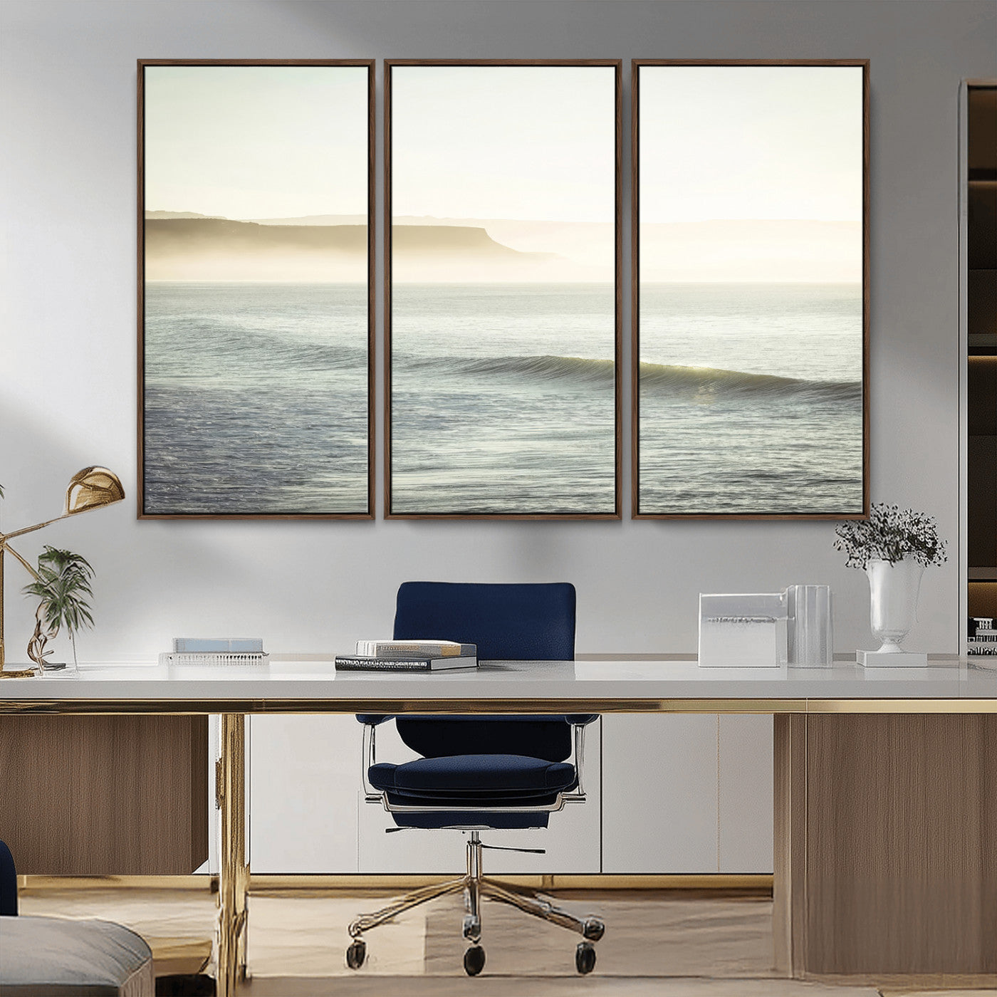 39310633-MGV-CV-36X24-Coastal Cliffs Wall Art Canvas Print, Framed Misty Ocean Art Picture Print, Morning Light Perfect Minimalistic Coastal Decor