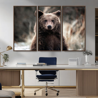 47112103-MGV-CV-36X24-Brown Bear Wall Art Canvas Print, Framed Forest Wildlife Art Picture Print, Woodland Bear Perfect Rustic Cabin Decor Artwork