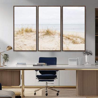 13146857-MGV-CV-36X24-Beach Dunes Wall Art Canvas Print, Framed Soft Horizon Art Picture Print, Coastal Grass Perfect Minimalist Coastal Decor Artwork