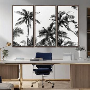 46641801-MGV-CV-36X24-Palm Tree Wall Art Canvas Print, Framed Black White Tropics Art Picture Print, Monochrome Palms Perfect Modern Tropical Minimalist