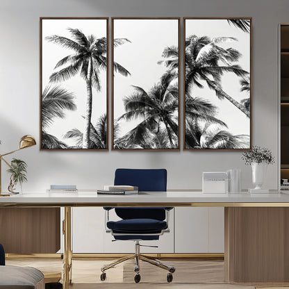 46641801-MGV-CV-36X24-Palm Tree Wall Art Canvas Print, Framed Black White Tropics Art Picture Print, Monochrome Palms Perfect Modern Tropical Minimalist