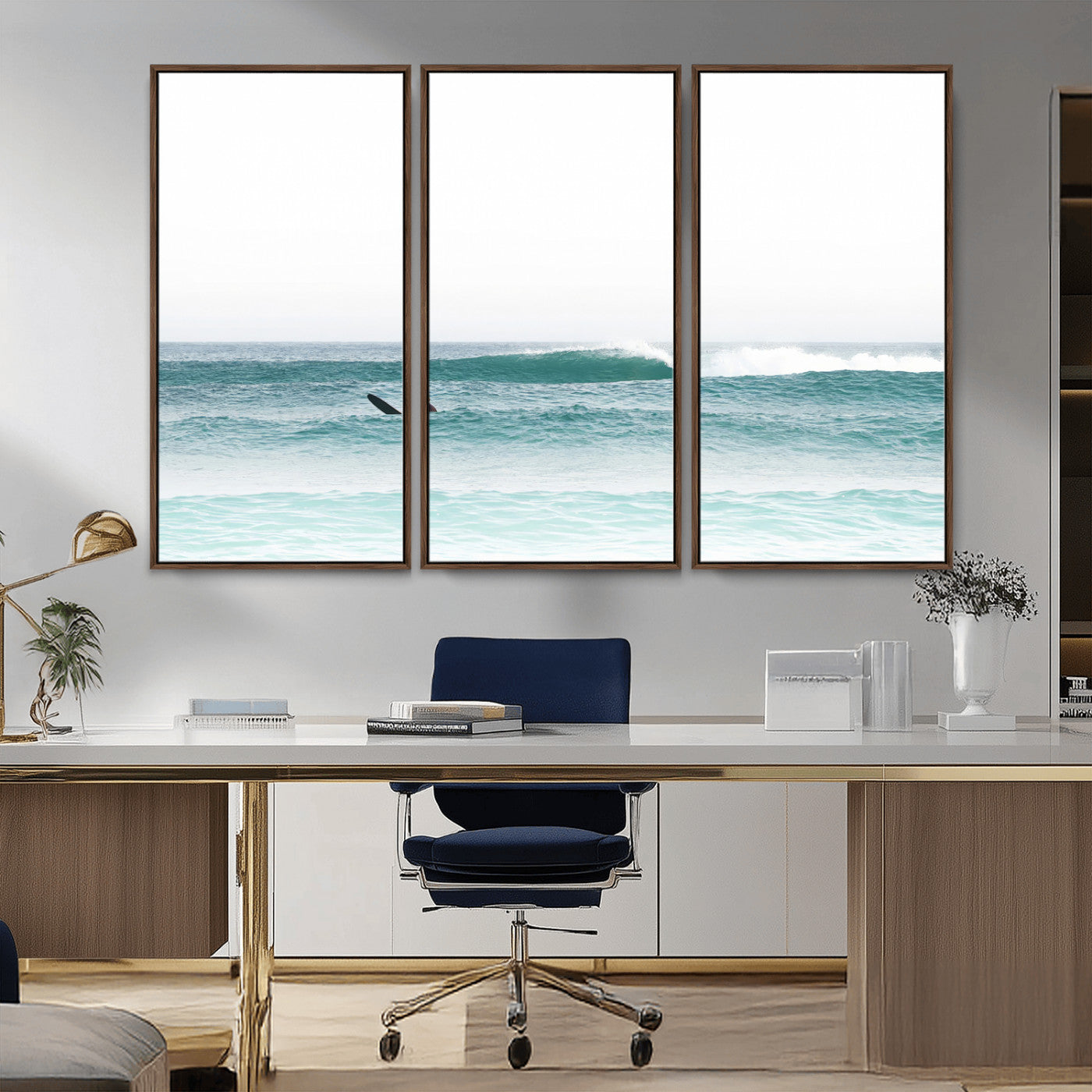 56345117-MGV-CV-36X24-Minimalist Surfing Wall Art Canvas Print, Framed Ocean Waves Art Picture Print, Soft Ocean Perfect Minimalist Coastal Decor