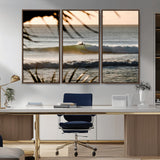 24896468-MGV-CV-36X24-Sunset Surf Wall Art Canvas Print, Framed Golden Waves Art Picture Print, Tropical Ocean Perfect Tropical Boho Decor Artwork