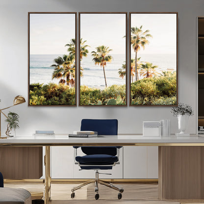 94707294-MGV-CV-36X24-California Coast Wall Art Canvas Print, Framed Palm Trees Art Picture Print, Coastal Landscape Perfect Coastal Minimalist Decor