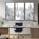 44705668-MGV-CV-36X24-Winter Forest Wall Art Canvas Print, Framed Snowy Forest Art Picture Print, Ski Lift Perfect Scandinavian Decor Artwork