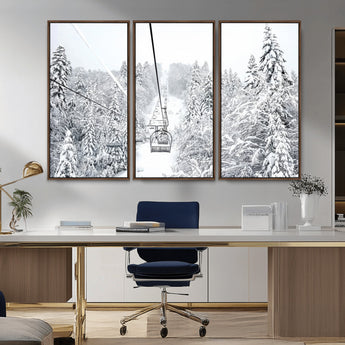 44705668-MGV-CV-36X24-Winter Forest Wall Art Canvas Print, Framed Snowy Forest Art Picture Print, Ski Lift Perfect Scandinavian Decor Artwork