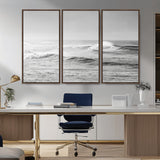 98634812-MGV-CV-36X24-Black and White Ocean Waves Wall Art – Minimalist Sea Canvas Print, Coastal Photography Decor for Living Room, Bedroom or Office