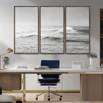 98634812-MGV-CV-36X24-Black and White Ocean Waves Wall Art – Minimalist Sea Canvas Print, Coastal Photography Decor for Living Room, Bedroom or Office