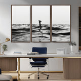 69541918-MGV-CV-36X24-Black White Ocean Wall Art Canvas Print, Framed Moody Seascape Art Picture Print, Surfer Sign Perfect Moody Minimalist Decor