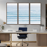 77145995-MGV-CV-36X24-Ocean Simplicity Wall Art Canvas Print, Framed Surfer on Water Art Picture Print, Light Blue Perfect Coastal Minimalist Decor