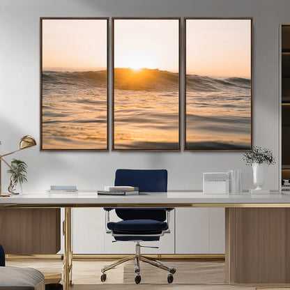 16973771-MGV-CV-36X24-Calm Water Wall Art Canvas Print, Framed Sunset Waves Art Picture Print, Coastal Warmth Perfect Warm Minimalist Decor Artwork