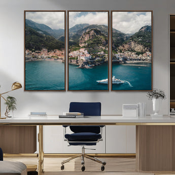 20321590-MGV-CV-36X24-Amalfi Coast Wall Art Canvas Print, Framed Italy Travel Art Picture Print, Mediterranean Landscape Perfect Mediterranean Coastal