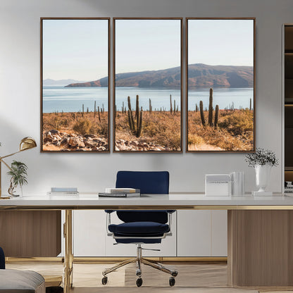 45193515-MGV-CV-36X24-Desert Cactus Wall Art Canvas Print, Framed Baja Coastline Art Picture Print, Coastal Desert Perfect Southwestern Minimalist Decor