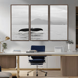 30524220-MGV-CV-36X24-Whale Tail Wall Art Canvas Print, Framed Black White Ocean Art Picture Print, Calm Marine Perfect Minimalist Coastal Decor Artwork