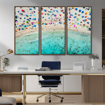 76172085-MGV-CV-36X24-Tropical Shoreline Wall Art Canvas Print, Framed Beach Relaxing Art Picture Print, Aerial Summer Perfect Coastal Vibrant Decor