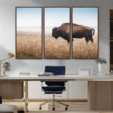 99620201-MGV-CV-36X24-Wild Bison Wall Art Canvas Print, Framed Bison in Prairie Art Picture Print, Rustic Western Perfect Rustic Western Decor Artwork