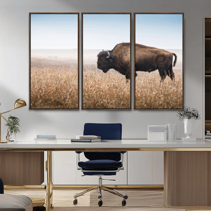 99620201-MGV-CV-36X24-Wild Bison Wall Art Canvas Print, Framed Bison in Prairie Art Picture Print, Rustic Western Perfect Rustic Western Decor Artwork