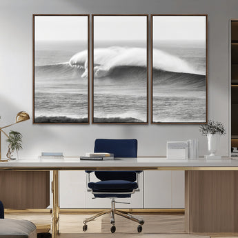 42544082-MGV-CV-36X24-Monochrome Seascape Wall Art Canvas Print, Framed Surf Wave Art Picture Print, Minimalist Ocean Perfect Moody Coastal Decor