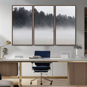 59703275-MGV-CV-36X24-Surfer in Fog Wall Art Canvas Print, Framed Foggy Beach Art Picture Print, Coastal Surf Perfect Moody Coastal Decor Artwork