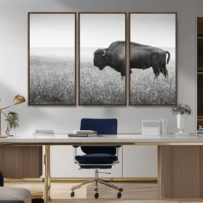 28435251-MGV-CV-36X24-Bison In Prairie Wall Art Canvas Print, Framed Rustic Wildlife Art Picture Print, Wild Buffalo Perfect Rustic Western Decor