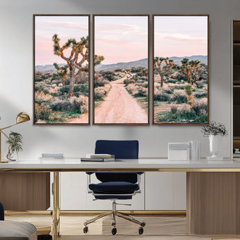 12540952-MGV-CV-36X24-Joshua Tree Park Wall Art Canvas Print, Framed Desert Road Art Picture Print, Sunset Drive Perfect Southwestern Boho Decor Artwork