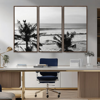 17508038-MGV-CV-36X24-Tropical Coastline Wall Art Canvas Print, Framed Palm Trees Art Picture Print, Ocean Waves Perfect Minimalist Coastal Decor