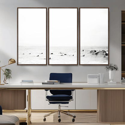 38441169-MGV-CV-36X24-Monochrome Swimming Wall Art Canvas Print, Framed Ocean Horizon Art Picture Print, Moody Coastal Perfect Minimalist Coastal Decor