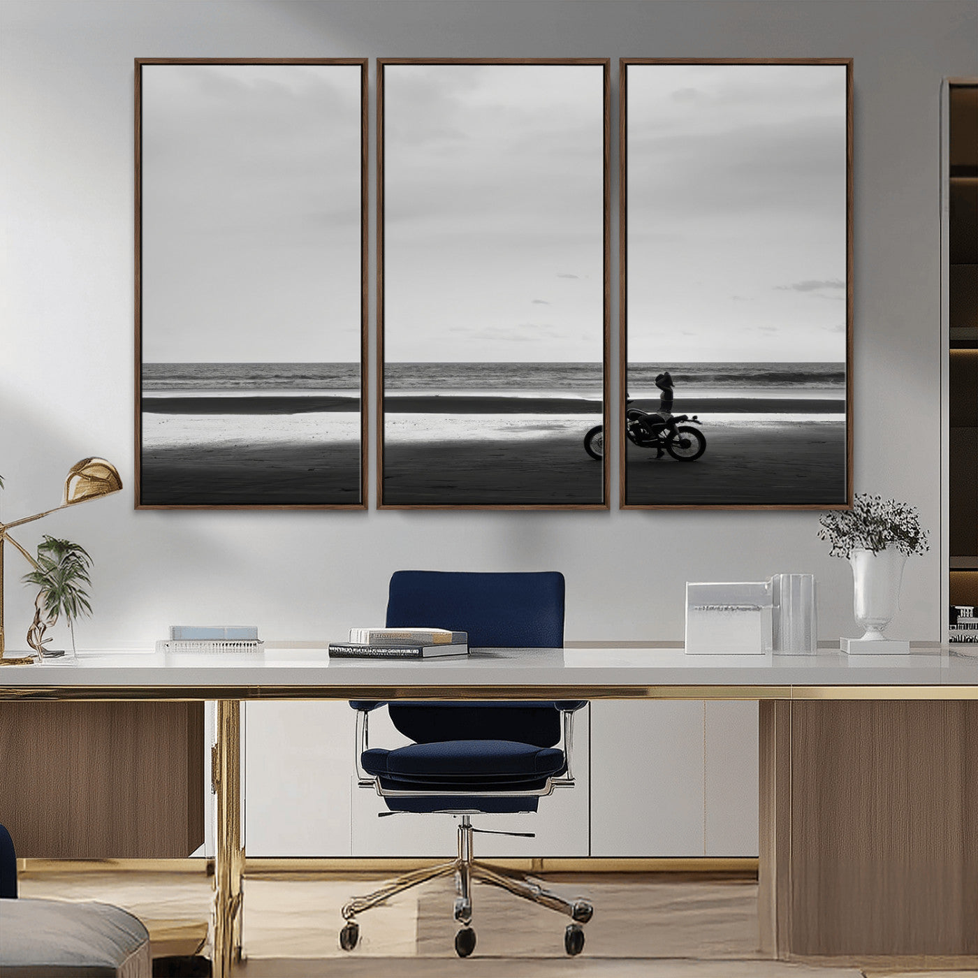 84739358-MGV-CV-36X24-Motorcycle Beach Wall Art Canvas Print, Framed Vintage Motorcycle Art Picture Print, Biker Silhouette Perfect Minimalist Adventure