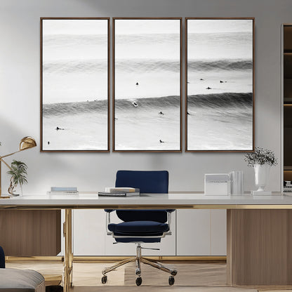 54291445-MGV-CV-36X24-Black White Ocean Wall Art Canvas Print, Framed Coastal Sport Art Picture Print, Ocean Culture Perfect Minimalist Coastal Decor