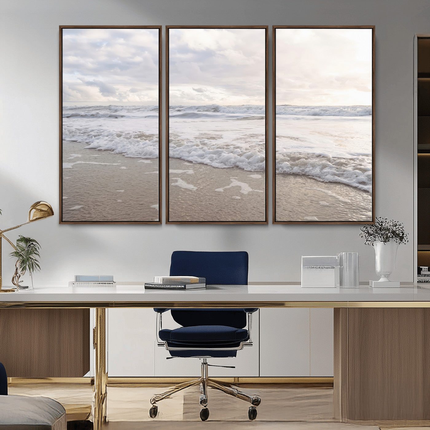 70596264-MGV-CV-36X24-Ocean Waves Wall Art Canvas Print, Framed Coastal Shoreline Art Picture Print, Sea Foam Perfect Coastal Minimalist Decor Artwork