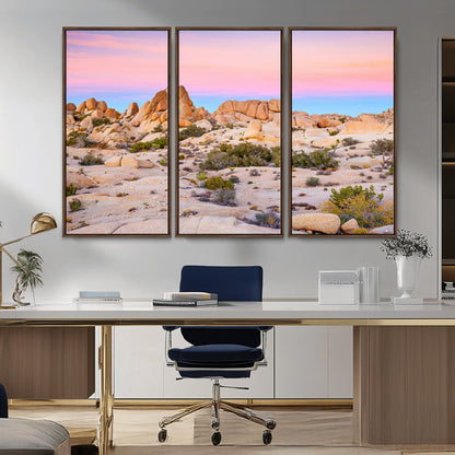 96167137-MGV-FC-48X32-3P_Walnut-Vibrant Sunset Sky Wall Art Canvas Print, Framed Joshua Tree Art Picture Print, Rugged Terrain Perfect Southwestern Boho Decor