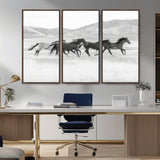 69934913-MGV-CV-36X24-Wild Horses Running Wall Art Canvas Print, Framed Black White Mustangs Art Picture Print, Rustic Western Perfect Rustic Western