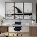 62314230-MGV-CV-36X24-Black White Surfboard Wall Art Canvas Print, Framed Minimalist Beach Art Picture Print, Surf Fin Perfect Minimalist Coastal Decor