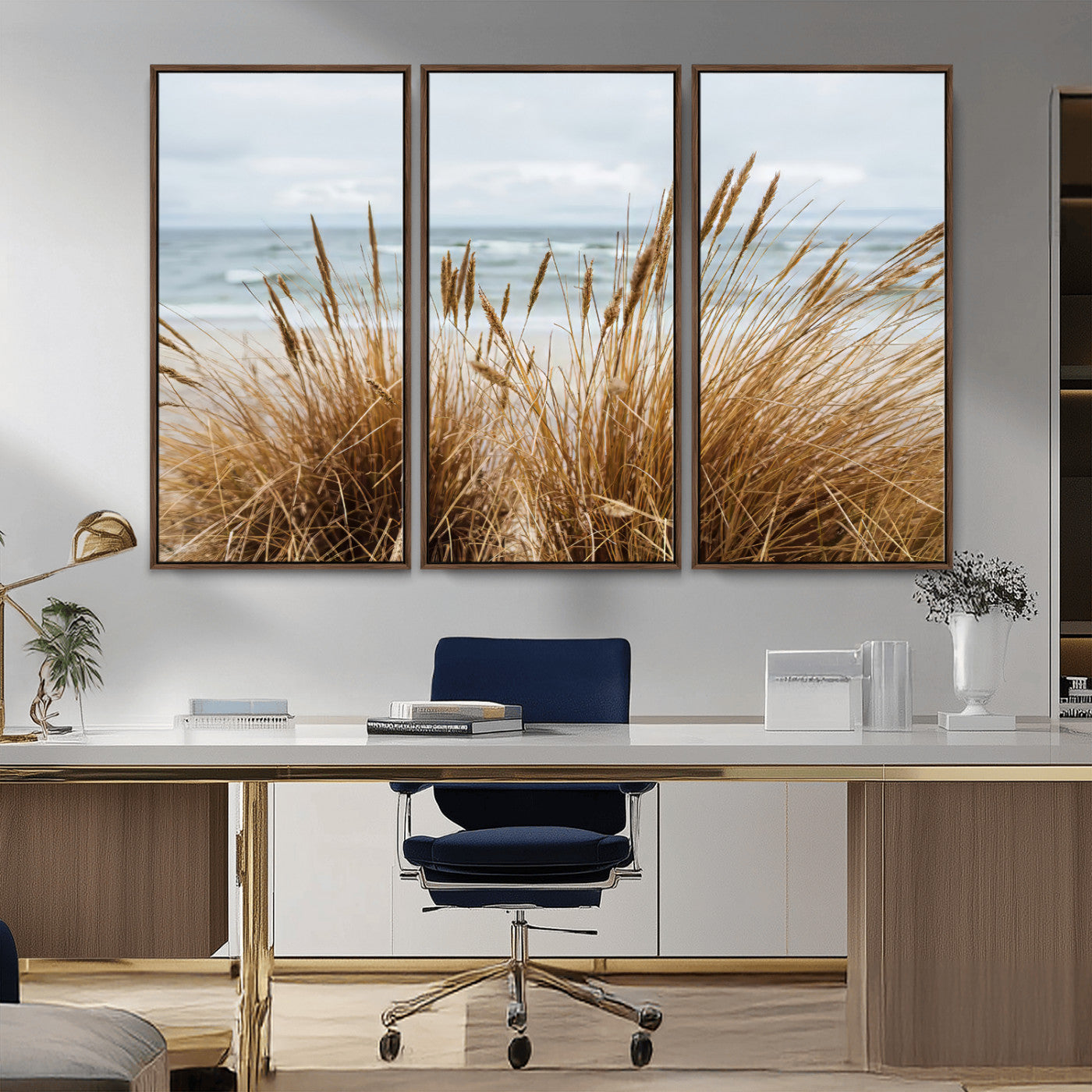 14270839-MGV-CV-36X24-Beach Grass Wall Art Canvas Print, Framed Coastal Dunes Art Picture Print, Dune Grass Perfect Coastal Minimalist Decor Artwork