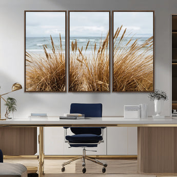 14270839-MGV-CV-36X24-Beach Grass Wall Art Canvas Print, Framed Coastal Dunes Art Picture Print, Dune Grass Perfect Coastal Minimalist Decor Artwork