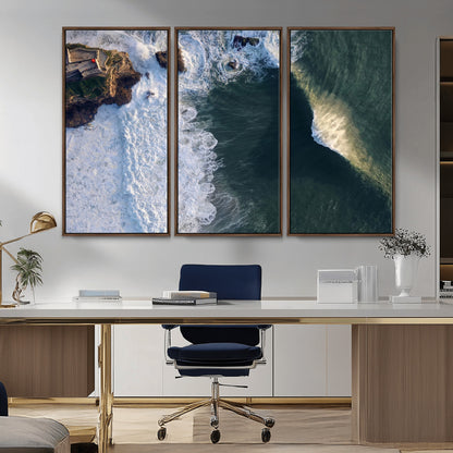 37405684-MGV-CV-36X24-Nazaré Coast Wall Art Canvas Print, Framed Aerial Ocean Art Picture Print, Coastal Fortress Perfect Dramatic Coastal Decor Artwork