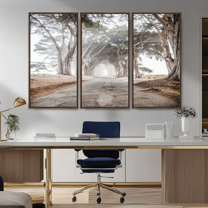 87090469-MGV-CV-36X24-Cypress Tunnel Wall Art Canvas Print, Framed Misty Road Art Picture Print, Foggy Trees Perfect Rustic Woodland Decor Artwork