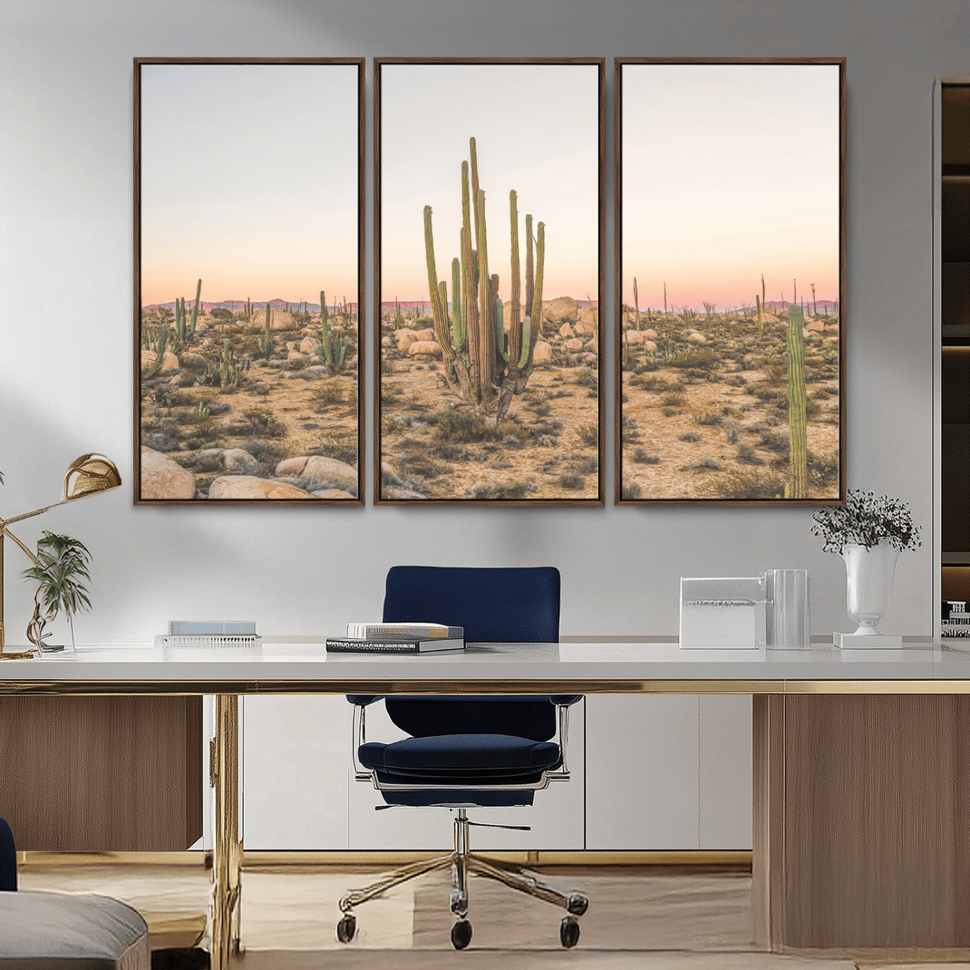 76234974-MGV-CV-36X24-Desert Cactus Wall Art Canvas Print, Framed Baja Desert Art Picture Print, Pastel Desert Perfect Southwestern Boho Decor Artwork