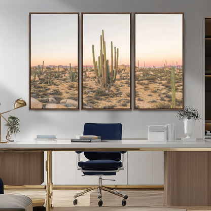 76234974-MGV-CV-36X24-Desert Cactus Wall Art Canvas Print, Framed Baja Desert Art Picture Print, Pastel Desert Perfect Southwestern Boho Decor Artwork